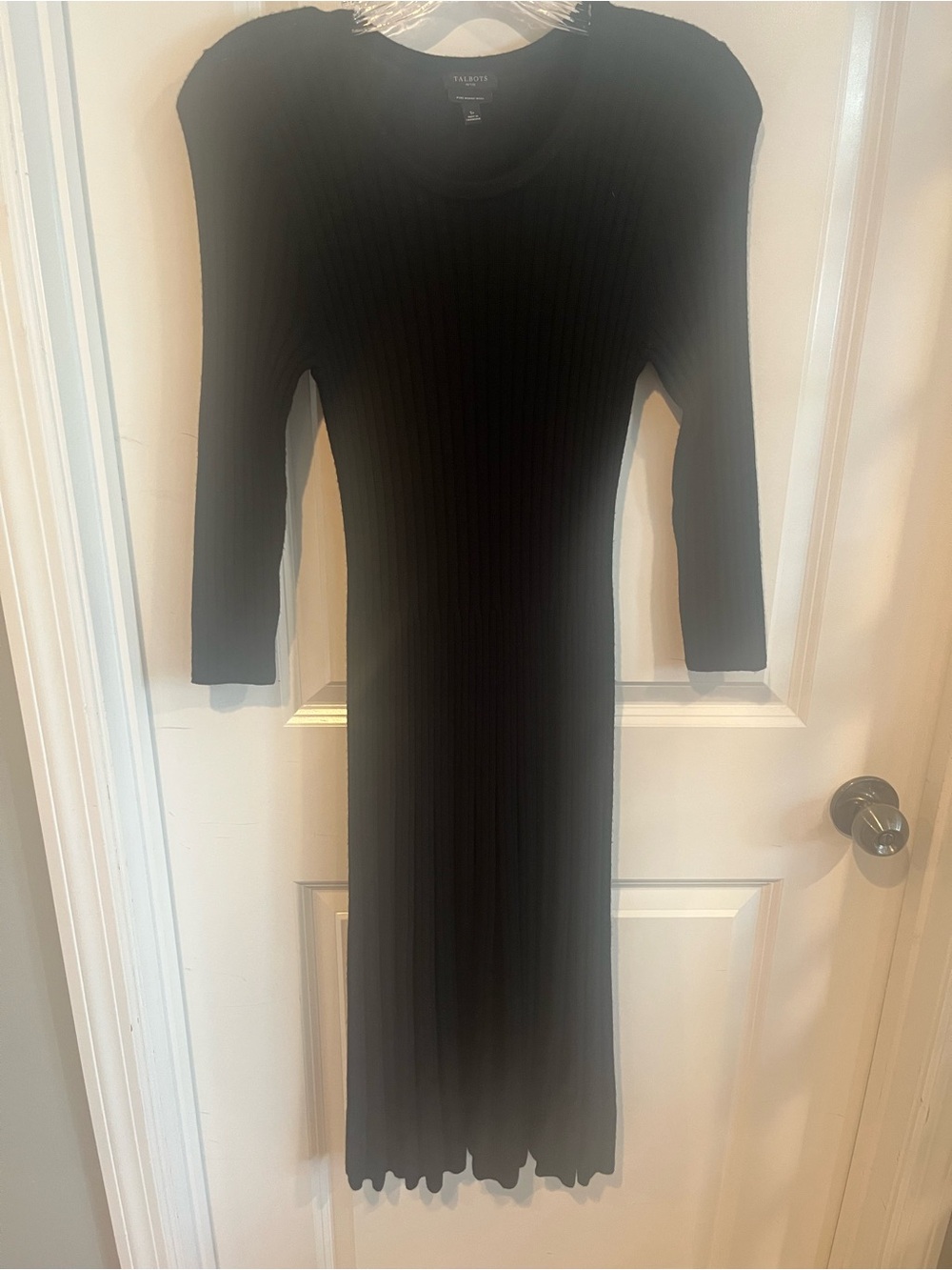 Talbots Petite Pure Merino Wool Black Ribbed Sweater Dress SP Midi - Picture 2 of 8